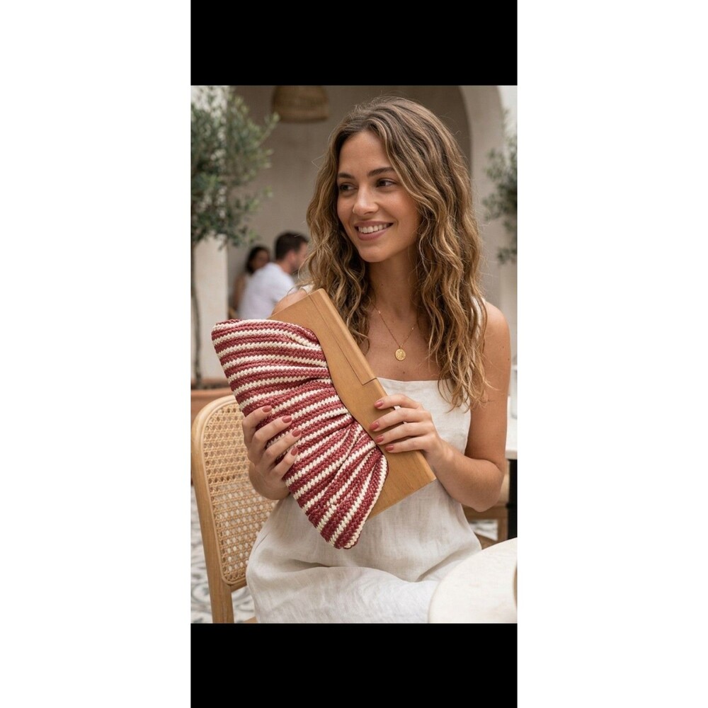 Urban Expressions Women's Clutch Handbag, Vegan Rust and Cream Stripes, Wood